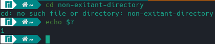 demonstration of the exit code of a failed cd command